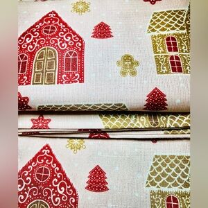 Christmas Gingerbread Houses Fabric Shower Curtain Pink Metallic Shimmer + Hooks